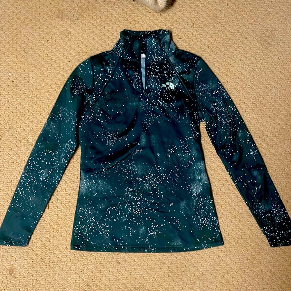 The North Face pullover green galaxy print.